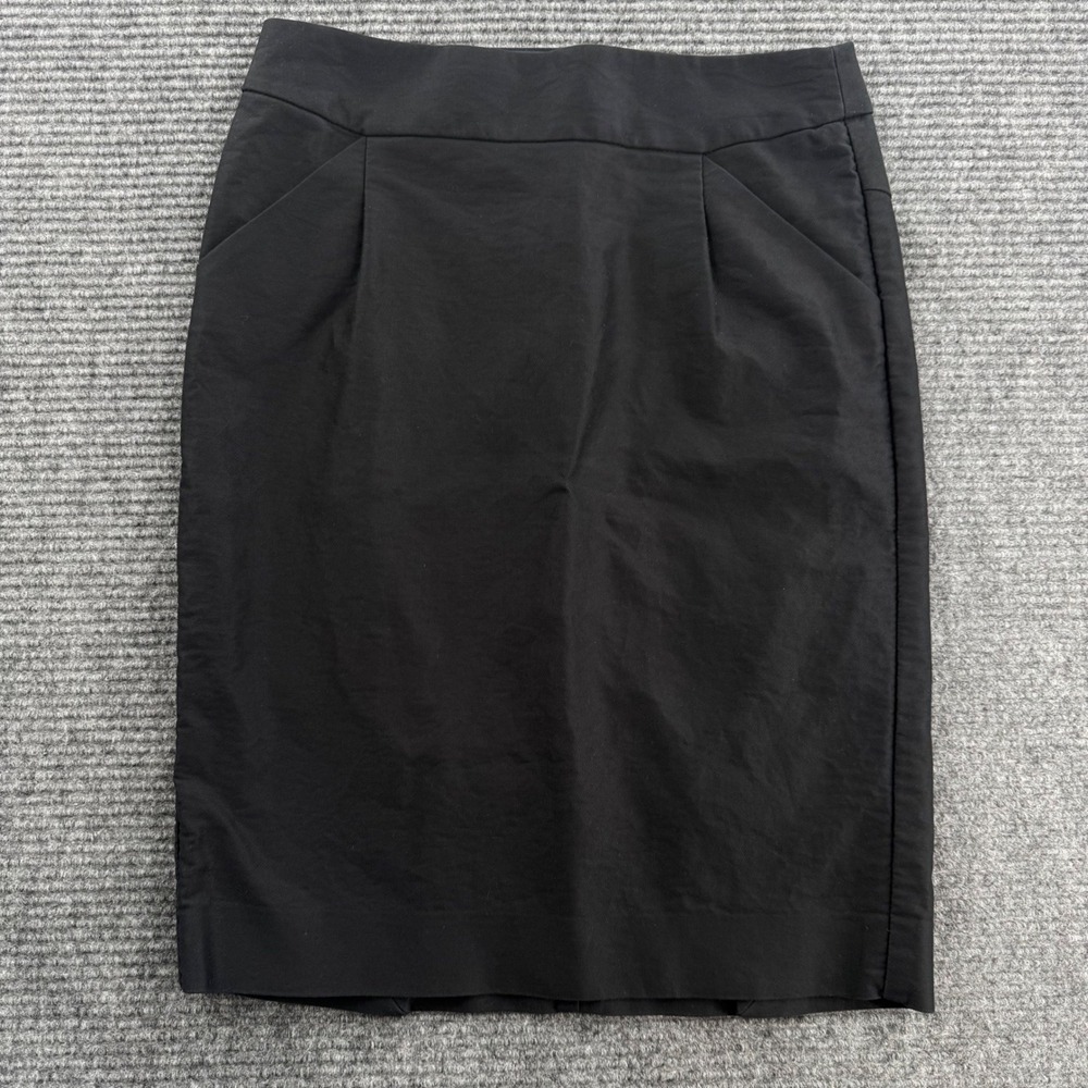 J.Crew Womens 2 Black Cotton Spandex Pencil Skirt Stretch Pockets Workwear